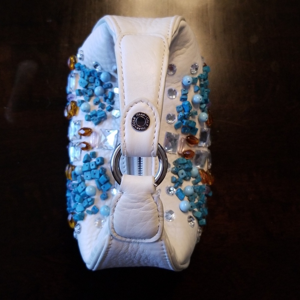 Cole Haan Mini Hobo. White leather with beading. - Picture 3 of 7